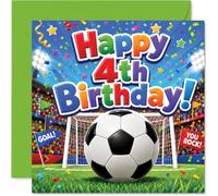 Biglietto di auguri per il 4° compleanno, con scritta "Kick off their Big Day with a Goal-Scoring Celebration", design colorato con coriandoli, 145 mm, busta inclusa