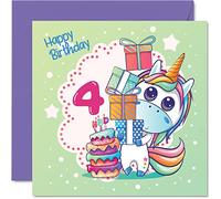 Stuff4 Biglietto di auguri per il 4° compleanno per ragazza - Biglietto di compleanno magico con unicorno - Biglietto di auguri per bambina di 4 anni biglietti di auguri per lei 145mm