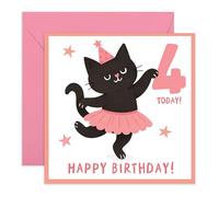 Biglietto di auguri per il 4° compleanno per ragazze, simpatico gatto nero in tutù, biglietto di auguri per i 4 anni, per lei, figlia, nipote, bambini, regalo di auguri per bambini, balletto, con