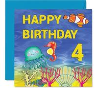 Biglietto di auguri per il 4° compleanno per ragazzo e ragazza Sealife