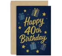 Biglietto di auguri per il 40° compleanno per lui o lei, colore blu navy e oro, design grafico audace, per marito, moglie, mamma, papà, fratello, sorella, interno bianco con busta