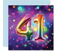 Biglietto di auguri per il 41° compleanno per donne e uomini, palloncino in lamina arcobaleno, biglietto di auguri per 41 anni, donna, uomo, figlia, marito, moglie, vicino, 145 mm