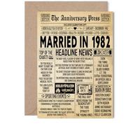 Biglietto di auguri per il 43° anniversario di matrimonio, per donne e uomini, con giornale vintage sposato nel 1982, biglietto di auguri per 43° anniversario di matrimonio, per moglie, partner
