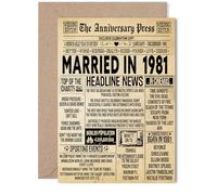 Biglietto di auguri per il 44° anniversario di matrimonio, per donne e uomini, con giornale vintage sposato nel 1981, per marito, compagno, moglie, partner, 12,7 x 17,8 cm