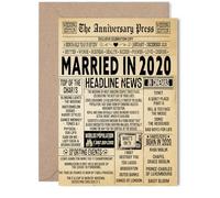 Biglietto di auguri per il 5° anniversario di matrimonio per donne e uomini, con giornale vintage sposato nel 2020, biglietto di auguri per 5° anniversario di matrimonio, per partner, marito, compagno