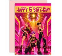 Biglietto di auguri per il 5° compleanno K-Pop Girls Disco Design, Kpop colorato Popstar per 5° compleanno 5° figlia, nipote sorella, compagno di scuola, grande formato A5 con busta rosa