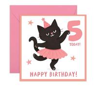 Biglietto di auguri per il 5° compleanno per ragazze, simpatico gatto nero in tutù, biglietto di auguri per 5° compleanno per lei, figlia, nipote, nipote, bambini, regalo di auguri, balletto, fornito