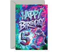 Biglietto di auguri per il 5° compleanno per ragazzi e ragazze, motivo giocatore epico, biglietto di auguri di compleanno per 5 anni, figlio, nipote, fratello, 12,7 x 17,8 cm