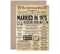 Biglietto di auguri per il 50° anniversario di matrimonio, per donne e uomini, con giornale vintage sposato nel 1975, biglietto di auguri per 50° anniversario di matrimonio, per moglie, partner