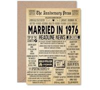 Biglietto di auguri per il 50° anniversario di matrimonio, per uomini e donne, con giornale vintage sposato nel 1976-50 anni, per marito, partner, moglie, compagno, biglietto di auguri per