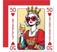 Biglietto di auguri per il 50° compleanno da donna, carta da gioco con regina, biglietto di auguri per 50 anni, donna, amica, nonna, vicina, 145 mm