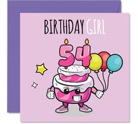Biglietto di auguri per il 54° compleanno da donna, con torta di compleanno con palloncini per ragazza, biglietto di auguri per 54 anni, donna, amica, zia, nonna, figlia, 145 mm