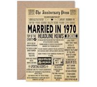 Biglietto di auguri per il 55° anniversario di matrimonio, per donne e uomini, con giornale vintage sposato nel 1970, biglietto di auguri per 55° anniversario di matrimonio, per moglie, partner