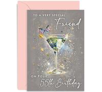 Biglietto di auguri per il 55° compleanno per un'amica, per 55 anni, regalo speciale per compleanno, design cocktail, regalo contemporaneo per lei, interno bianco