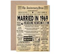 Biglietto di auguri per il 56° anniversario di matrimonio, per donne e uomini, con giornale vintage sposato nel 1969, per marito, compagno, moglie, partner, 12,7 x 17,8 cm