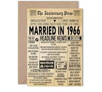 Biglietto di auguri per il 59° anniversario di matrimonio, per donne e uomini, con giornale vintage sposato nel 1966, per compagna moglie, partner, marito, 12,7 x 17,8 cm