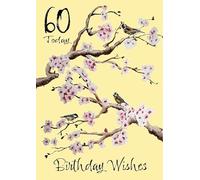 Biglietto di auguri per il 60° compleanno, con scritta in lingua inglese "Damigella o figlia per lei, fiore e uccello"