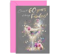 Biglietto di auguri per il 60° compleanno da donna, elegante biglietto di auguri per i 60 anni, regalo per sessantesimo compleanno per lei, favoloso biglietto in lamina d'oro per lei, interno bianco