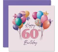 Biglietto di auguri per il 60° compleanno, per festeggiare con stile, palloncini colorati e stelle scintillanti per uno speciale 60° compleanno, design festivo con un tocco pastello - quadrato da 145