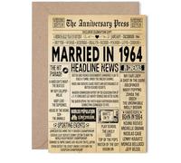 Biglietto di auguri per il 61° anniversario di matrimonio, per donne e uomini, con giornale vintage sposato nel 1964, per partner, marito, compagno, moglie, 12,7 x 17,8 cm