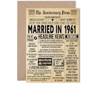 Biglietto di auguri per il 64° anniversario di matrimonio, per donne e uomini, con giornale vintage sposato nel 1961, per marito, compagno, moglie, partner, 12,7 x 17,8 cm