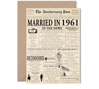 Biglietto di auguri per il 64° anniversario di matrimonio, per donne e uomini, con scritta "Newspaper Married in 1961", per moglie, compagno, marito, 12,7 x 17,8 cm