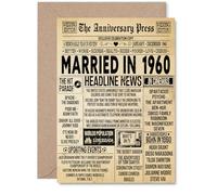 Biglietto di auguri per il 65° anniversario di matrimonio, per uomo e donna, con giornale vintage sposato nel 1960, biglietto di auguri per 65° anniversario di matrimonio, per marito, partner, moglie