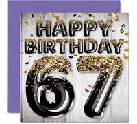 Biglietto di auguri per il 67° compleanno da uomo - Palloncini glitterati neri e dorati - Biglietti di auguri per 67 anni, papà, nonno, nonno, nonno, 145mm, regalo per sessantasettesimo compleanno