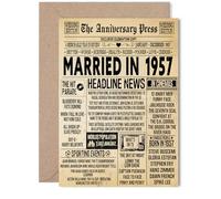 Biglietto di auguri per il 68° anniversario di matrimonio, per donne e uomini, con giornale vintage sposato nel 1957, per marito, compagno, moglie, partner, 12,7 x 17,8 cm