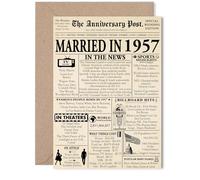 Biglietto di auguri per il 68° anniversario di matrimonio, per donne e uomini, con scritta "Newspaper Married in 1957", per moglie, compagno, marito, 12,7 x 17,8 cm
