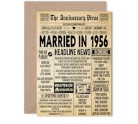 Biglietto di auguri per il 69° anniversario di matrimonio, per donne e uomini, con giornale vintage sposato nel 1956, biglietto di auguri per il 69° anniversario di matrimonio, per partner, marito