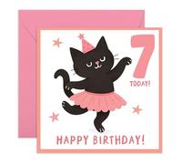 Biglietto di auguri per il 7° compleanno per ragazze, simpatico gatto nero in tutù, biglietto di auguri per 7° compleanno, per lei, figlia, nipote, bambini, regalo di auguri, balletto, fornito con