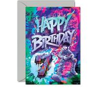 Biglietto di auguri per il 7° compleanno per ragazzi e ragazze, motivo giocatore epico, biglietto di auguri per 7 anni, cugino, figlia, nipote, figlio, A5