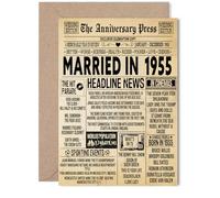 Biglietto di auguri per il 70° anniversario di matrimonio, per donne e uomini, con giornale vintage sposato nel 1955, per moglie, partner, marito, compagno, 12,7 x 17,8 cm