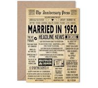 Biglietto di auguri per il 75° anniversario di matrimonio, per donne e uomini, con giornale vintage sposato nel 1950, biglietto di auguri per 75° anniversario di matrimonio, per moglie, partner