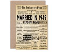 Biglietto di auguri per il 76° anniversario di matrimonio, per donne e uomini, con giornale vintage sposato nel 1949, per marito, compagno, moglie, partner, 12,7 x 17,8 cm