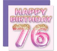 Biglietto di auguri per il 76° compleanno da donna con palloncini glitterati rosa e viola biglietti di auguri per 76° compleanno per donna di 76 anni mamma tata e nonna 145mm