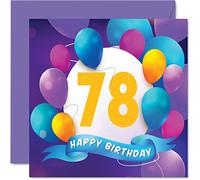 Biglietto di auguri per il 78° compleanno per uomini e donne festa con palloncini - Biglietti di auguri per auguri di compleanno per uomo di 78 anni donna mamma papà zia zio nonno nonna nonno 145mm