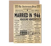 Biglietto di auguri per il 79° anniversario di matrimonio, per donne e uomini, con giornale vintage sposato nel 1946, per compagna moglie, partner, marito, 12,7 x 17,8 cm