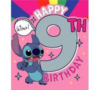 Biglietto di auguri per il 9° compleanno di Stitch Disney per ragazze, design unico di Stitch, per 9° compleanno, per nipote/figlia/sorella, carini per bambini/bambini