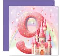 Biglietto di auguri per il 9° compleanno per ragazze, castello della principessa delle fate, biglietto di auguri di buon compleanno per figlioccia, sorella, figlioccia, nipote, 145 mm