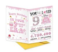 Biglietto di auguri per il 9° compleanno per ragazze, divertente idea regalo di compleanno per ragazze di 9 anni, biglietto di buon compleanno con busta, per amici, figlia, nipote (9°)