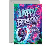 Biglietto di auguri per il 9° compleanno per ragazzi e ragazze, motivo giocatore epico, biglietto di auguri di compleanno per nipote, sorella, figlia, cugino, 12,7 x 17,8 cm