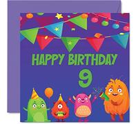 Biglietto di auguri per il 9° compleanno per ragazzo ragazza - biglietto di compleanno con mostro - biglietto di auguri per il compleanno di 9 anni per ragazze e ragazzi 145mm