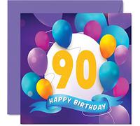 Biglietto di auguri per il 90° compleanno per uomini e donne festa con palloncini - Biglietti di auguri per auguri di buon compleanno per uomo di 90 anni nonno nonna bambinaia papà 145mm regalo