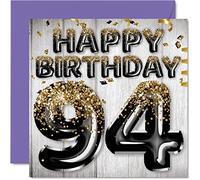 Biglietto di auguri per il 94° compleanno da uomo con palloncini glitterati neri e dorati biglietto di auguri per 94 anni papà nonno 145mm novantaquattro novantaquattro biglietti di auguri regalo