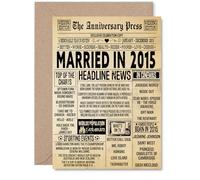 Biglietto di auguri per il decimo anniversario di matrimonio, per uomo e donna, con giornale vintage sposato nel 2015, biglietto di auguri per 10° anniversario di matrimonio, per compagno, marito