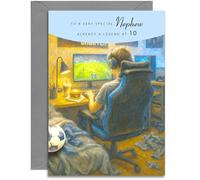 Biglietto di auguri per il decimo compleanno del nipote - Biglietto di auguri per un nipote speciale di 10 anni con bella dedica all'interno. A5 con busta grigia