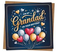 Biglietto di auguri per il nonno - per il mio nonno per il vostro compleanno - design palloncino a cuore su blu navy - elegante biglietto di auguri per 145 mm x 145 mm quadrato, include busta kraft