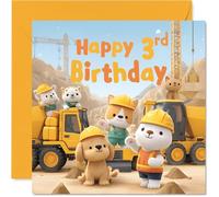 Biglietto di auguri per il terzo compleanno per ragazzi e ragazze, con animali da costruzione, biglietto di auguri per 3 anni, per ragazzo, ragazza, fratello, nipote, sorella, 145 mm